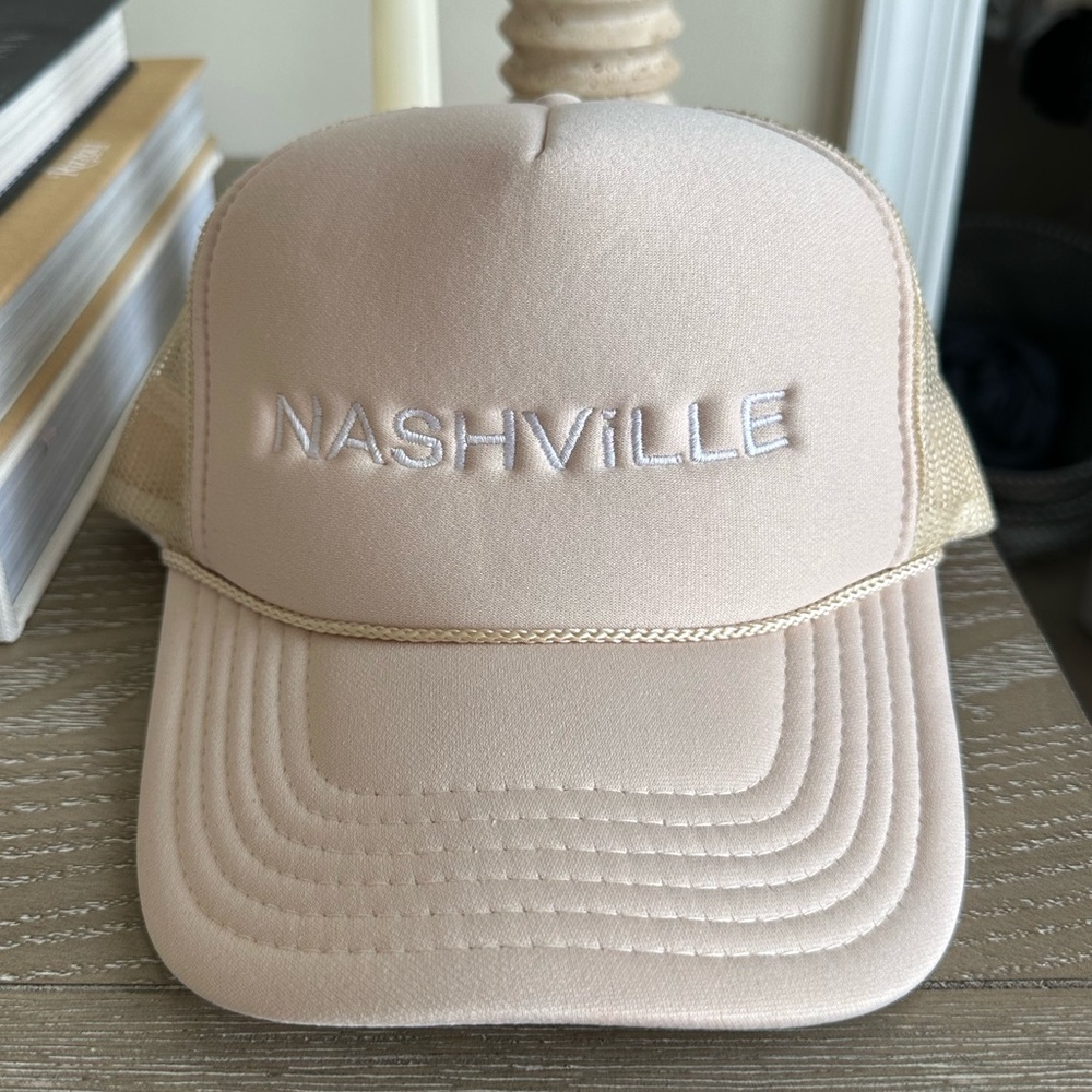 Kittenish Nashville Trucker Hat in Beige